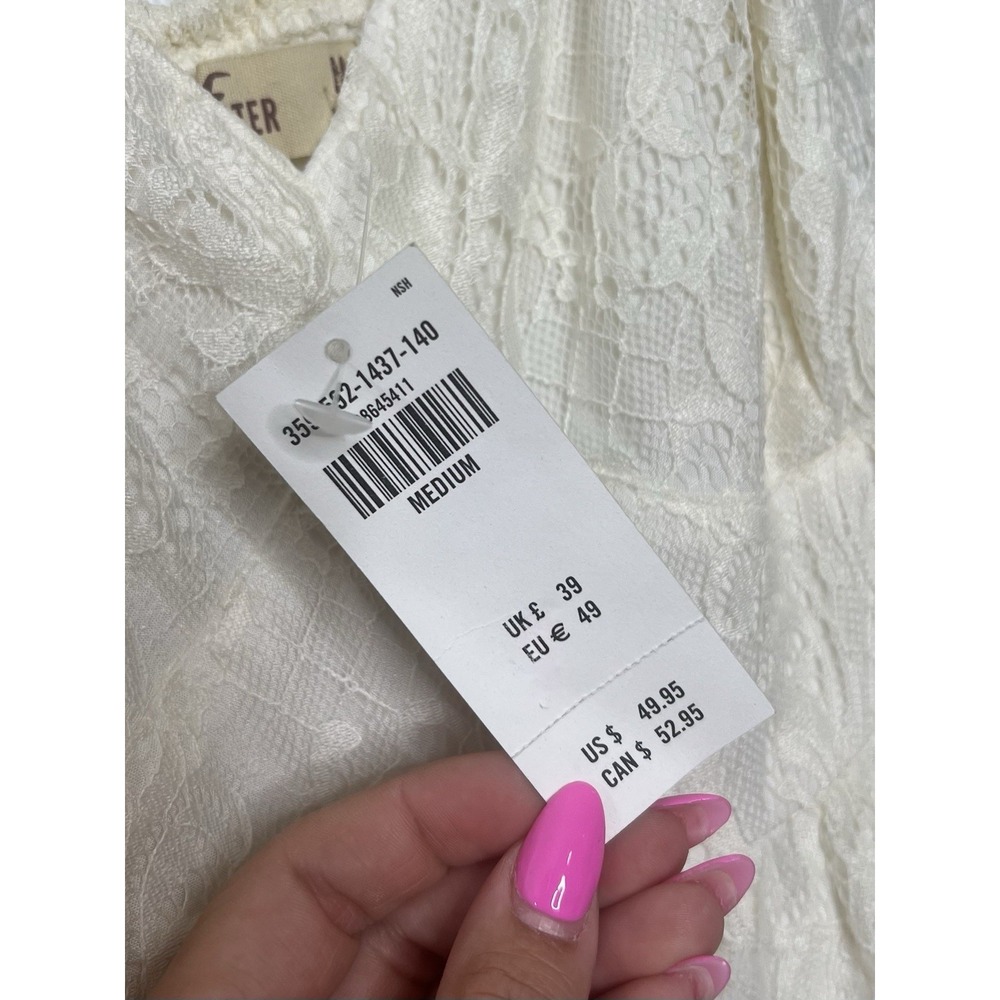 Hollister Ruffle Hem Off White Lace Mini V-Neck Strappy Lined Dress Size M NWT - Picture 6 of 12